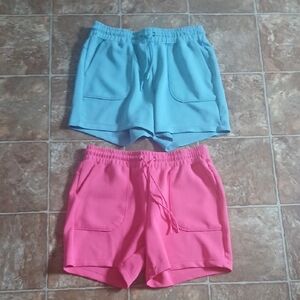EUC Mondetta Athletic Drawstring Shorts - Light Blue & Hot Pink